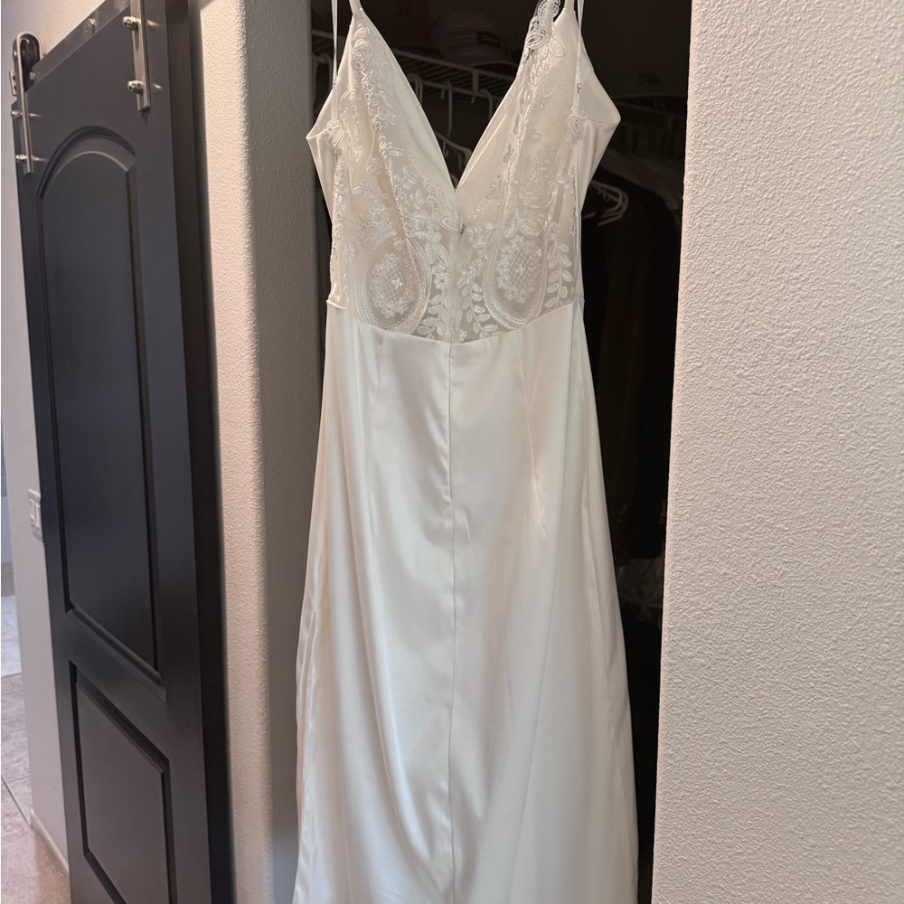White satin dress with lace backing